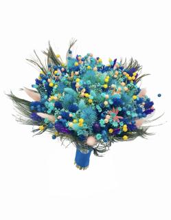 Buchet flori personalizabil, Eventissimi, Plante Naturale Uscate, Multicolor, Predominant Albastru