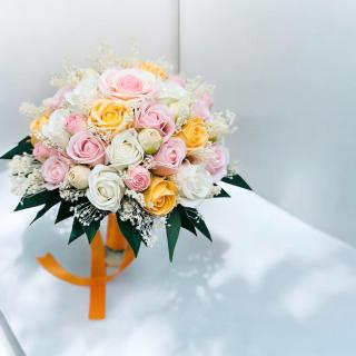 Buchet mare personalizabil cu trandafiri, miniroze si floarea miresei naturala uscata