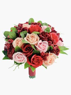 Buchet mare personalizabil cu trandafiri, plante decorative si frunze (Rosu, Multicolor)