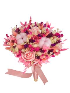 Buchet mare personalizabil din bumbac, flori naturale uscate si flori din foita de sapun (Multicolor)