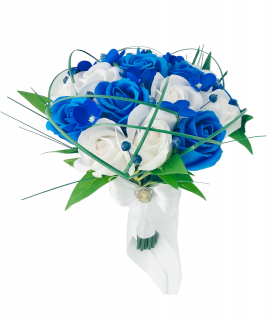 Buchet mediu personalizabil cu iarba decorativa si flori uscate (Alb, Albastru)