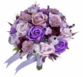 Buchet mediu personalizabil cu trandafiri, bujori, flori de cires, hortensii si plante uscate (Violet)