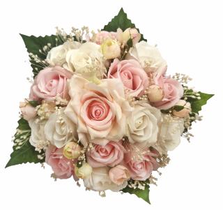 Buchet mediu personalizabil cu trandafiri, bujori si flante naturale uscate (Alb, Roz)