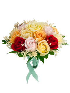 Buchet mediu personalizabil cu trandafiri si floarea miresei (Multicolor)