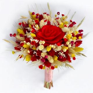 Buchet personalizabil cu flori naturale uscate rosu rosu- galbenrosu- galben, rezistent peste ani