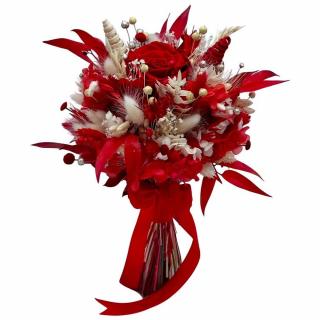 Buchet rosu personalizabil cu flori criogenate si naturale uscate