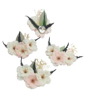 Cocarda cu floare de cires din Sapun si Flori Naturale Uscate - Alb-Roz