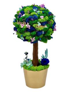 Copacel Decorativ cu Licheni Premium si Flori Criogenate, Mesaj Motivational, Trunchi Printat 3D, In Ghiveci Mocha Mousse ,   38 cm