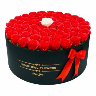 Cutie Eleganta cu 76 Trandafiri Rosii si Alb ,   Cadoul Perfect pentru Momente Speciale