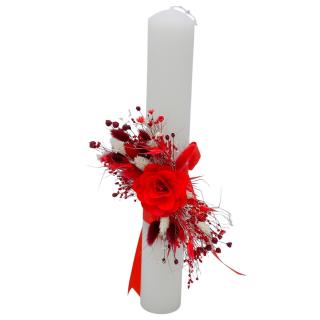 Lumanare de cununie   botez, 40 cm, cu plante naturale uscate (personalizabila cromatic si cu text)