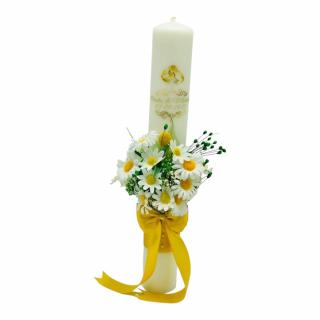 Lumanare Nunta Botez EVENTISSIMI -Margarete si plante naturale uscate, 40 cm, Multicolor