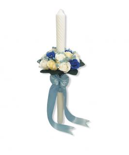 Lumanare nunta sau botez, 60 cm, Eventissimi, trandafiri sapun, alb albastru