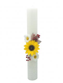 Lumanare pentru Nunta sau Botez, Personalizabila cu nume si data, cu dantela alba si flori, Eventissimi, 40 cm, Multicolor