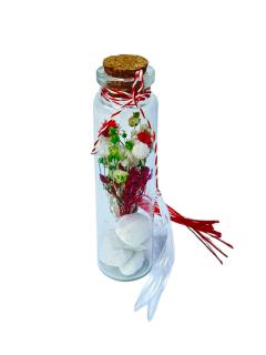 Martisor sticluta cu flori uscate (Alb   Rosu)