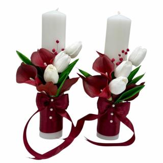 Set de lumanari din parafina  pentru nunta cu cale , lalele real touch si plante naturale uscate