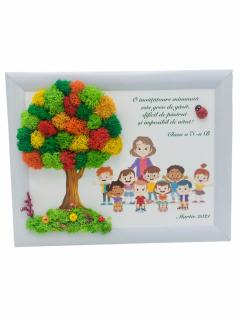 Tablou cu licheni in rama pentru Invatatoare   Educatoare, Eventissimi, Personalizabil, Multicolor, 19 x 24 cm