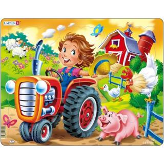 Puzzle Copil la Ferma pe Tractor, 15 Piese Larsen LRBM7