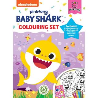 Set 8 fise de colorat cu 6 creioane Baby Shark Colouring Set Alligator AB3321BSCS2