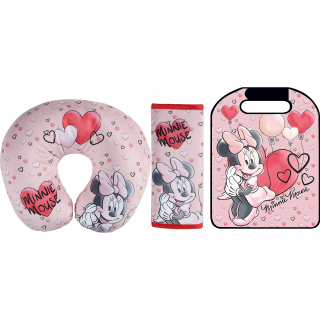 Set calatorie 3 piese, Aparatoare pentru scaun, Perna gat si Protectie centura de siguranta Minnie Hearts TataWay CZ3103415