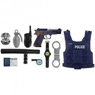 Set politie 10 piese cu vesta, pistol si catuse Toi-Toys TT32648A