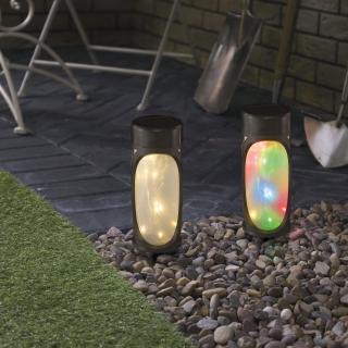 Lampa solara LED cu plexiglas - Micro LED, Alb cald+ RGB - negru - 280 mm