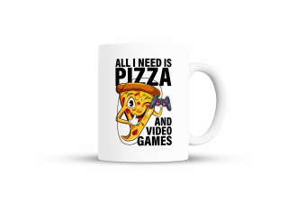 Cana All I Need Is Pizza And Video Games pentru cafea, ceai sau ocazii speciale, Alb, 380ml