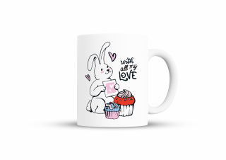 Cana Bunny With All My Love pentru cafea, ceai sau cadou, Alb, 380ml