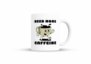 Cana Need More Caffeine pentru cafea, ceai sau cadou, Alb, 380ml