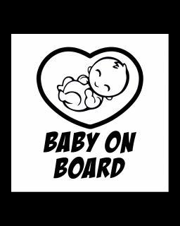 Sticker Baby on Board Inima, Alb, 10 cm