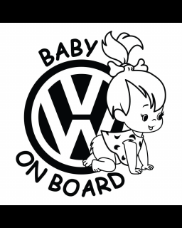 Sticker Baby on Board Volkswagen, Alb, 10 cm