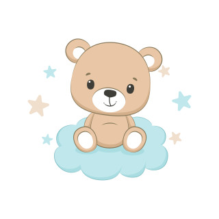 Sticker decorativ perete, camera copii, living, PVC, Baby Bear On Cloud, 52 x 45 cm