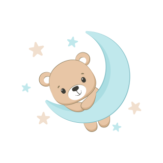 Sticker decorativ perete, camera copii, living, PVC, Baby Bear On Moon, 53 x 45 cm