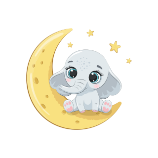 Sticker decorativ perete, camera copii, living, PVC, Baby Elephant On Moon, 47 x 45 cm