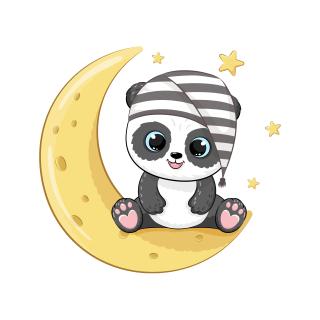 Sticker decorativ perete, camera copii, living, PVC, Baby Panda On Moon, 48 x 45 cm