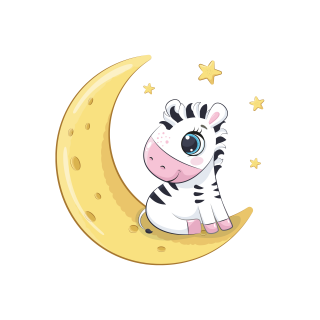 Sticker decorativ perete, camera copii, living, PVC, Baby Zebra On Moon, 45 x 45 cm