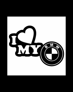 Sticker I love my BMW, Alb, 10 cm