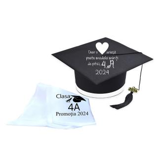 Tocă personalizata PE CAPAC + esarfa personalizata - ALB - clasa 4