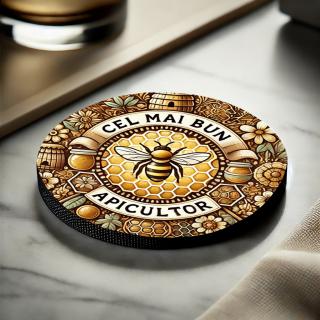 Cadou pentru Apicultor ,   Set 5 Suporturi Pahar Personalizate cu Text