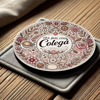 Cadou pentru Colega ,   Set 5 Suporturi Pahar Personalizate cu Text