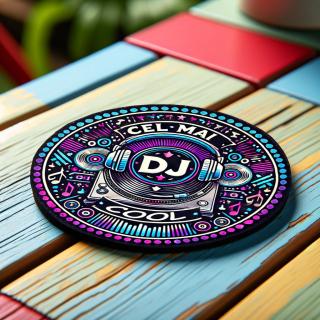 Cadou pentru DJ ,   Set 5 Suporturi Pahar Personalizate cu Text