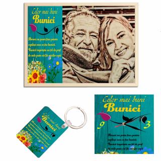 Set Cadou Personalizat Pentru Bunici Tablou Ceas 2 Breloc