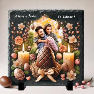 Tablou Ardezie Cadou Iubit ,   Personalizat pentru Paste cu Poza si Mesaj