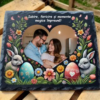 Tablou Ardezie Cadou Iubita ,   Personalizat pentru Paste cu Poza si Mesaj