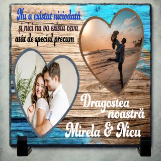 Tablou Ardezie Personalizat Cuplu ,   Cadou Romantic cu 2 Poze si Mesaj