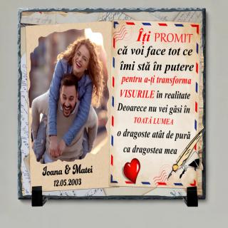Tablou Ardezie Personalizat Cuplu ,   Cadou Romantic cu Poza si Mesaj