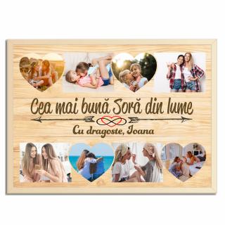 Tablou Personalizat Cadou Sora,cu 8 Poze,Realizat pe Lemn