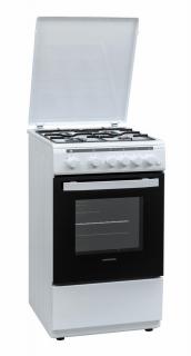 Aragaz Heinner HFSC-V60LITGRWH, 4 arzatoare, Gaz, Aprindere electrica, Timer, Grill, Rotisor, 50 cm, Alb