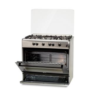 Aragaz LDK 6090 GRAI IX RMV, Gratare plita din fonta, 5 arzatoare, Aprindere electrica, Grill, Rotisor, 90 cm, Inox