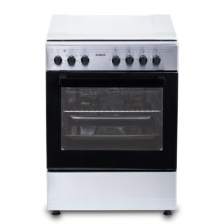 Aragaz Samus SM662AENS1 INOX, 4 arzatoare gaz( 1 arzator Wok), cuptor electric, 56 L, gratare fonta, aprindere electrica, Grill, lumina interioara, INox laterale argintii