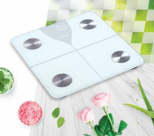 Cantar de baie inteligent Heinner HBS-BTH180WH, sticla securizata 5mm, 180kg, functie bluetooth, display led, gradare: 100g, pornire oprire automata, baterii: 3 x 1.5v aaa (nu sunt incluse), alb